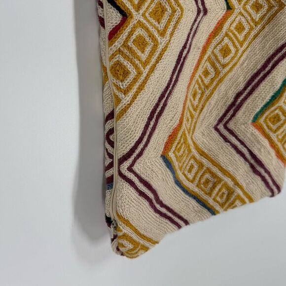 Anthropologie Hand-Embroidered Wool Pillow Cover – Geometric Zigzag, 12”x35” - Picture 7 of 9